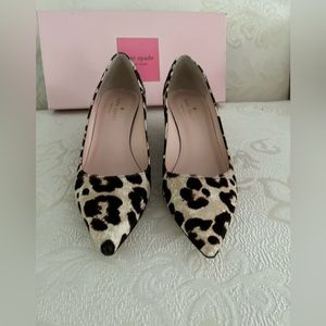 KATE SPADE New York brown and tan animal print calfhair and gold accent on heel!